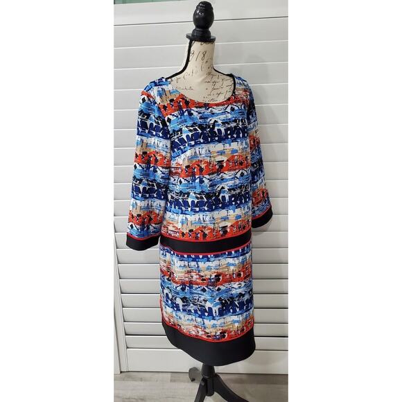 MADISON LEIGH Black Multi-color Scuba Stretch Shift Pullover Dress Size 14 - Picture 3 of 5